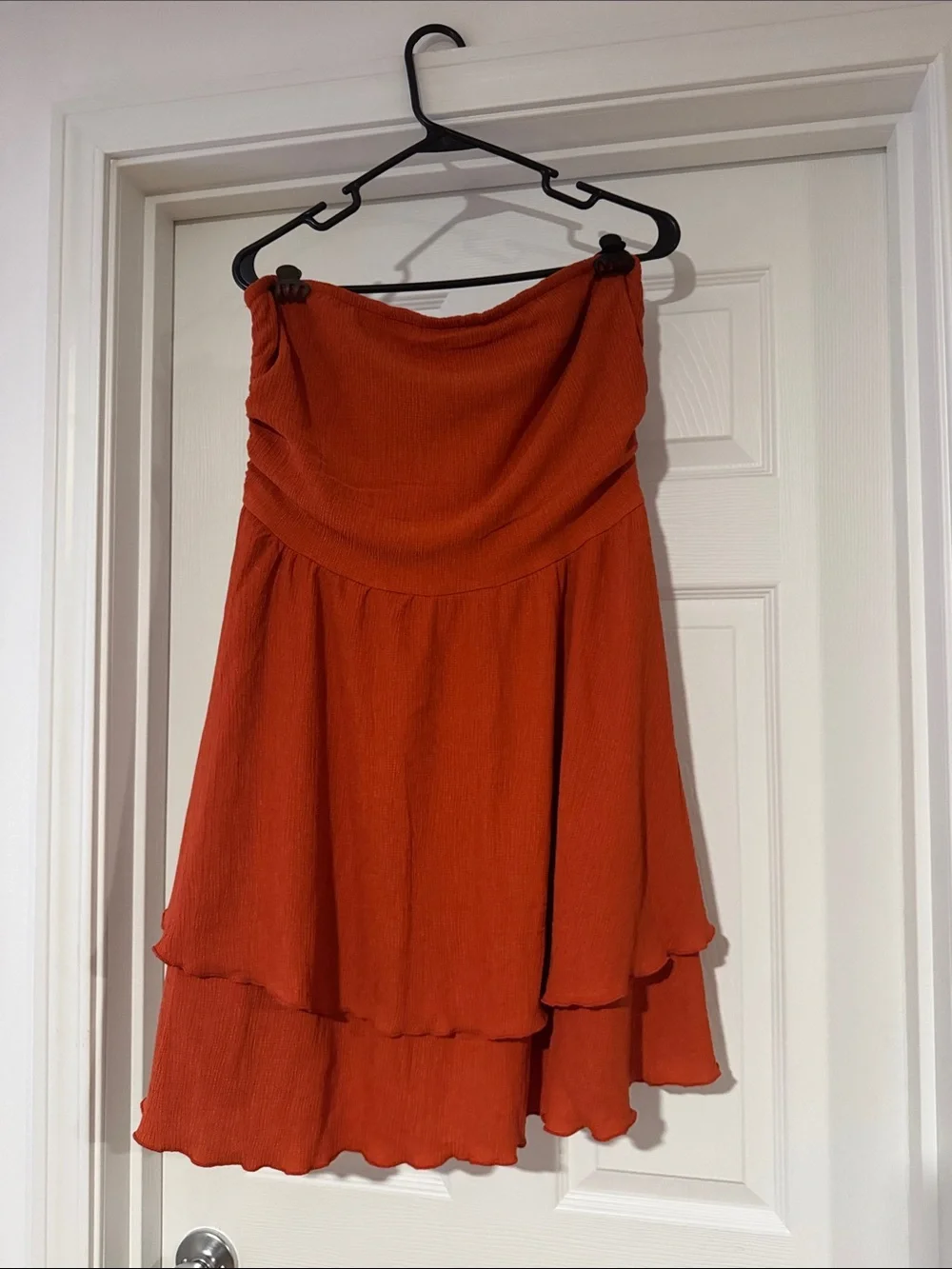 Strapless Tiered dress in Burnt Orange